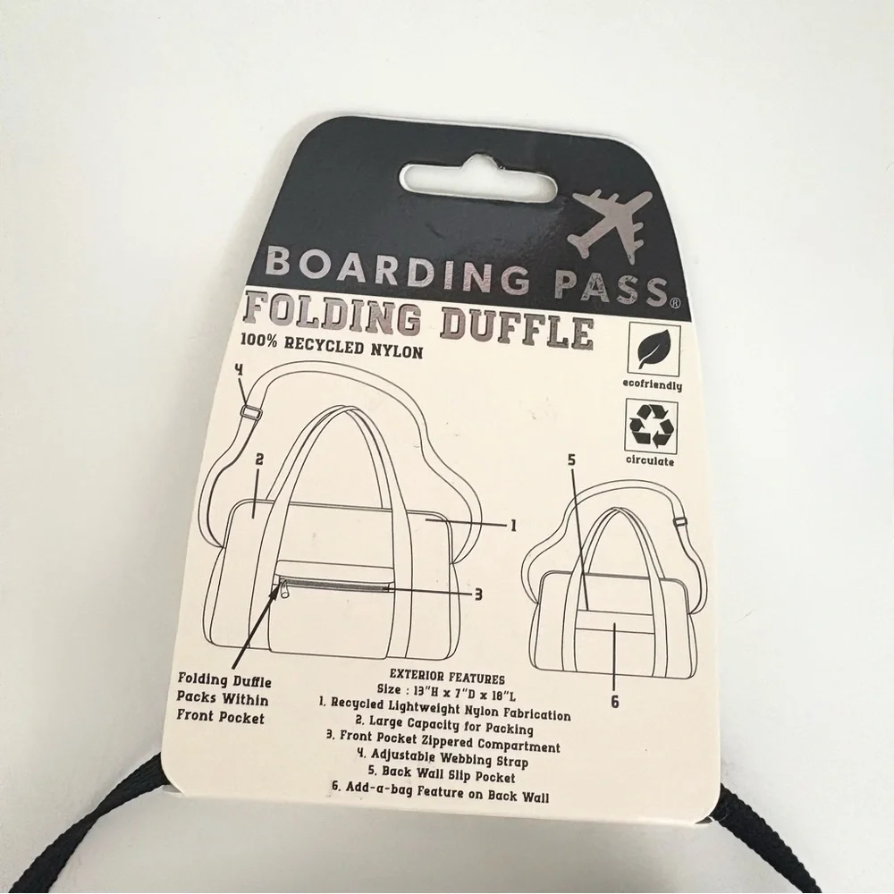 NWT Boarding Pass Black Packable Travel Lightweight Duffel Bag New With Tags